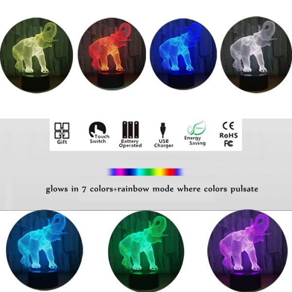 Bedroom 3D Illusion Night Lamp Christmas Gifts For Girls Boys Elephant Design