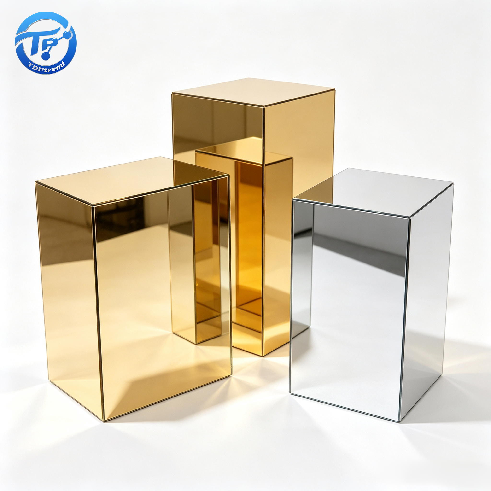 300×300×600mm Gold Silver Mirror Acrylic Cube Plinth Stand, Luxury Mirror Pedestal Display Riser For Wedding Event Party Decoration
