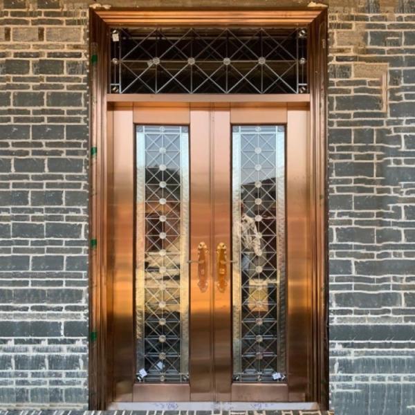 Retro Decorative Entry Door Stainless Metal Decorative Front Doors