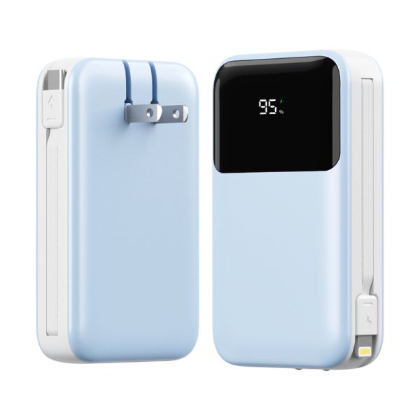 Mini High Capacity 10000mAh 22.5W Fast Charging AC Portable Power Bank with LED Digital Display Cables & Type-C Input