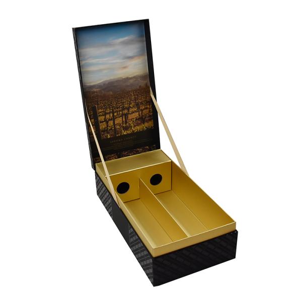 Customize Logo Lid Base Wine Box Packaging For 2 Bottles With UV Coating Matt Lamination