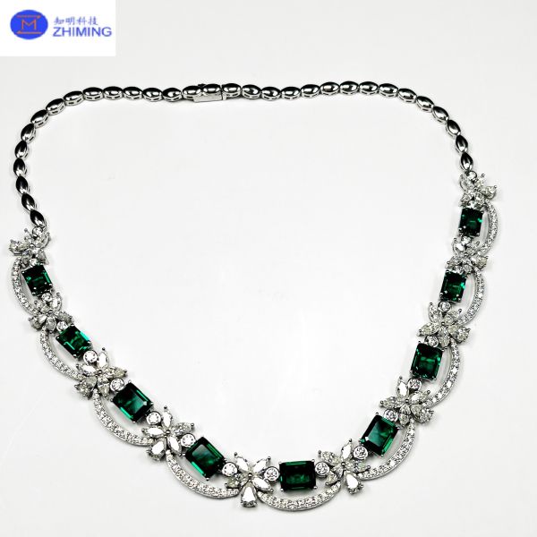 Emerald Cut Green Moissanite Necklace Luxury Fine Jewelry
