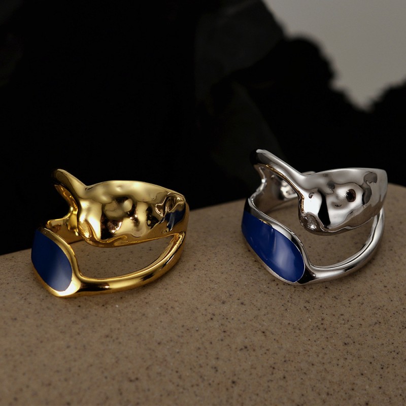 Blue Enamel Ring Adjustable Size 925 Solid Silver Minimalist Jewelry