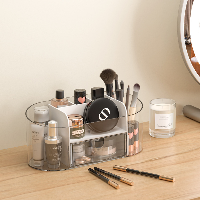 Clear Acrylic Makeup Organizer Desktop Storage Box for Lipstick Brushes Skincare Pens Multi-Functional Cosmetic Shelf