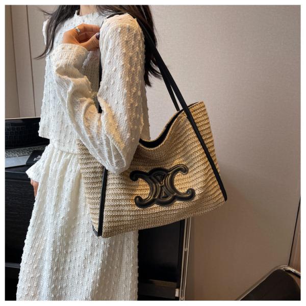 Women Small Straw Bags Summer Beach Tote Bag Handmade Woven Hobo Purse Handbag Customized New Arrival Hand Made Natural Straw Raffia Blue Striped Crochet Beach Bag Crochet Bags Custom Order