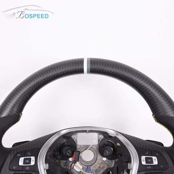 Black Leather Golf Mk8 Vw Racing Steering Wheel Carbon Fiber Grey Stripe