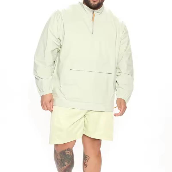 Hot Selling OEM Wholesale Custom Lightweight Windbreaker Quarter Zip Plain Solid Color Casual Nylon Anorak Jacket for Men