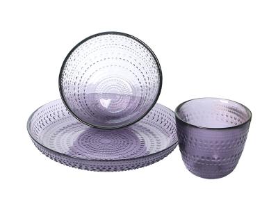 Hand Made Embossed Solid Purple 19CM Glass plate Bowl For Salad