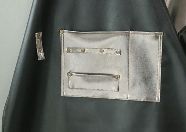 PU Leather Kitchen Cooking Apron Silver And Black Stitching Padded
