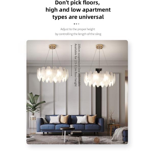 Modern Simple Pearl Feather Glass Chandelier Luxury Living Room Lamp Bedroom Dining Room White Chandelier(WHCY-253)