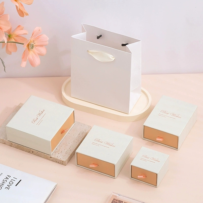 Sliding Drawer Jewelry Packaging Box Set With Ribbon Pull Tab And Gift Bag