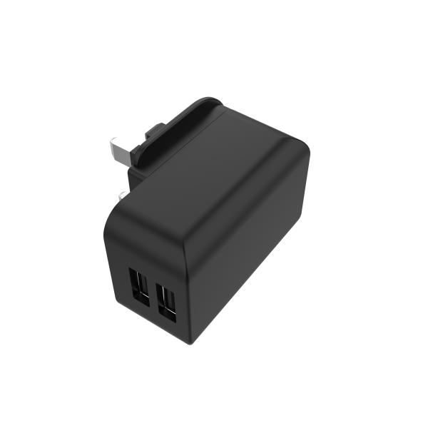 Dual USB Ports Black 5V3.4A UK Charger Plug