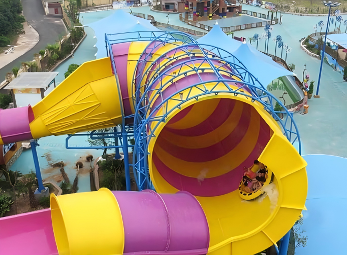 Steel Frame Water Park Water Slide Giant Python Shaped Fiberglass Material