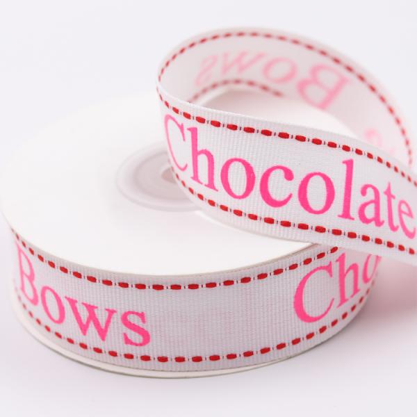 Grosgrain Material Personalised Printed Ribbon 25mm Width Red / White Color