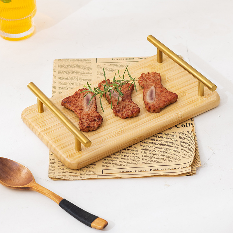 Living Room Storage Tray Wood Plate with Metal Handle for Coffee Cake Tea Dessert