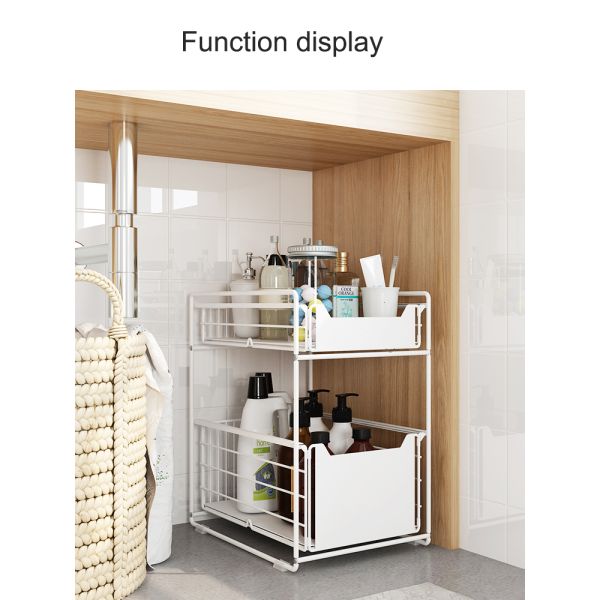 Upgraded Foldable Push-pull Metal Double-layer Bathroom Storage Organizer Under Sink Storage Rack for Kitchen Cabinet Countertop
