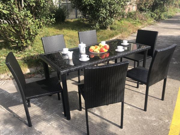 Stackable Chair Outdoor Rattan Dining Set KD Tabke With Black Glass