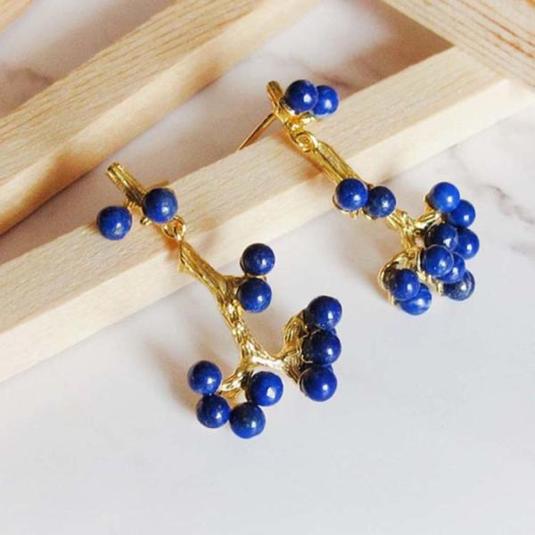 18K Gold Plated Sterling Silver Design Hawthorn Lapis Lazuli Drop Earrings (TRS30600)