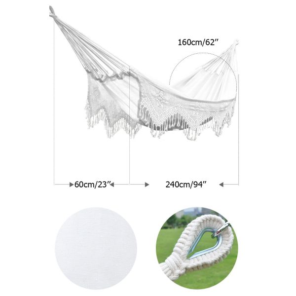Cotton Woven Balcony 2 Person Nylon Hammock Weave Patio Chair With Crochet Fringe