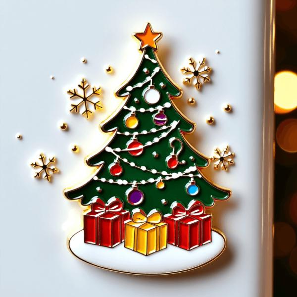 Festive Christmas Tree Fridge Magnet With Snowflakes And Gifts