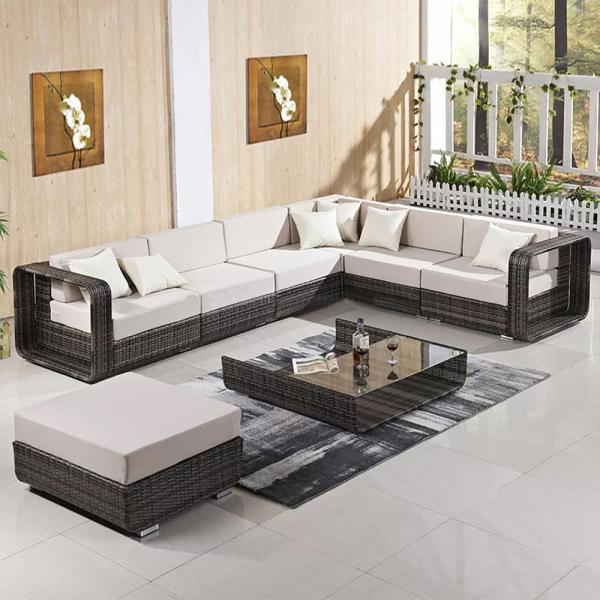 Outdoor Rattan L Shape Sofa Garden Sofa Set with Patio Wicker Furniture