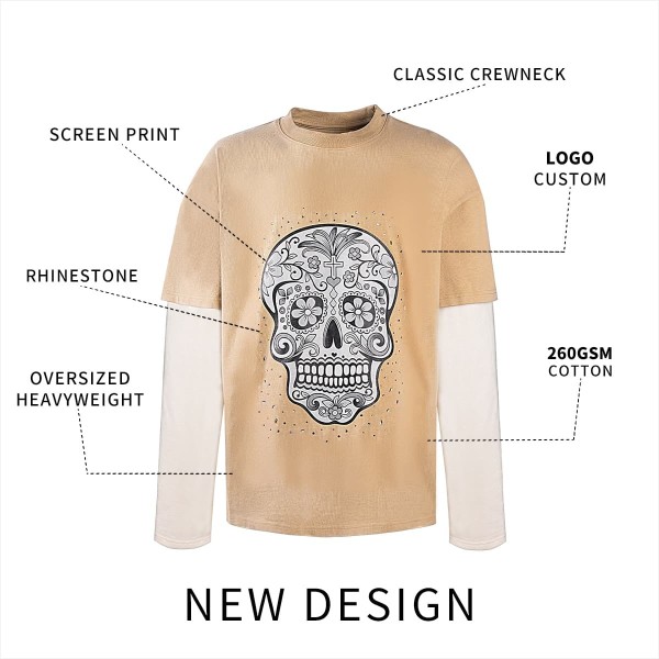 Long Sleeve Vintage Tee Shirts Durable Wrinkle Resistant For Men