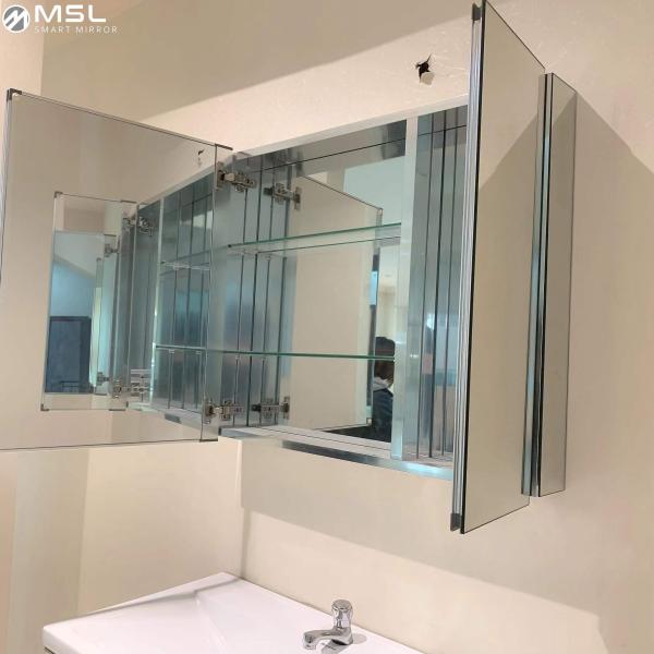 Aluminum Silver Mirror Cabinet 3000K - 6000K Bathroom Medicine Mirror Cabinet