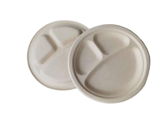 9 3 Compartment Biodegradable Sugarcane Bagasse Plates