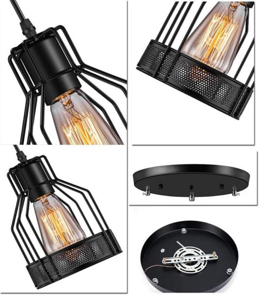 Industrial Vintage Pendant Lamps 3 X 40 W / Metal Caged Vintage Hanging Pendant  Fixture