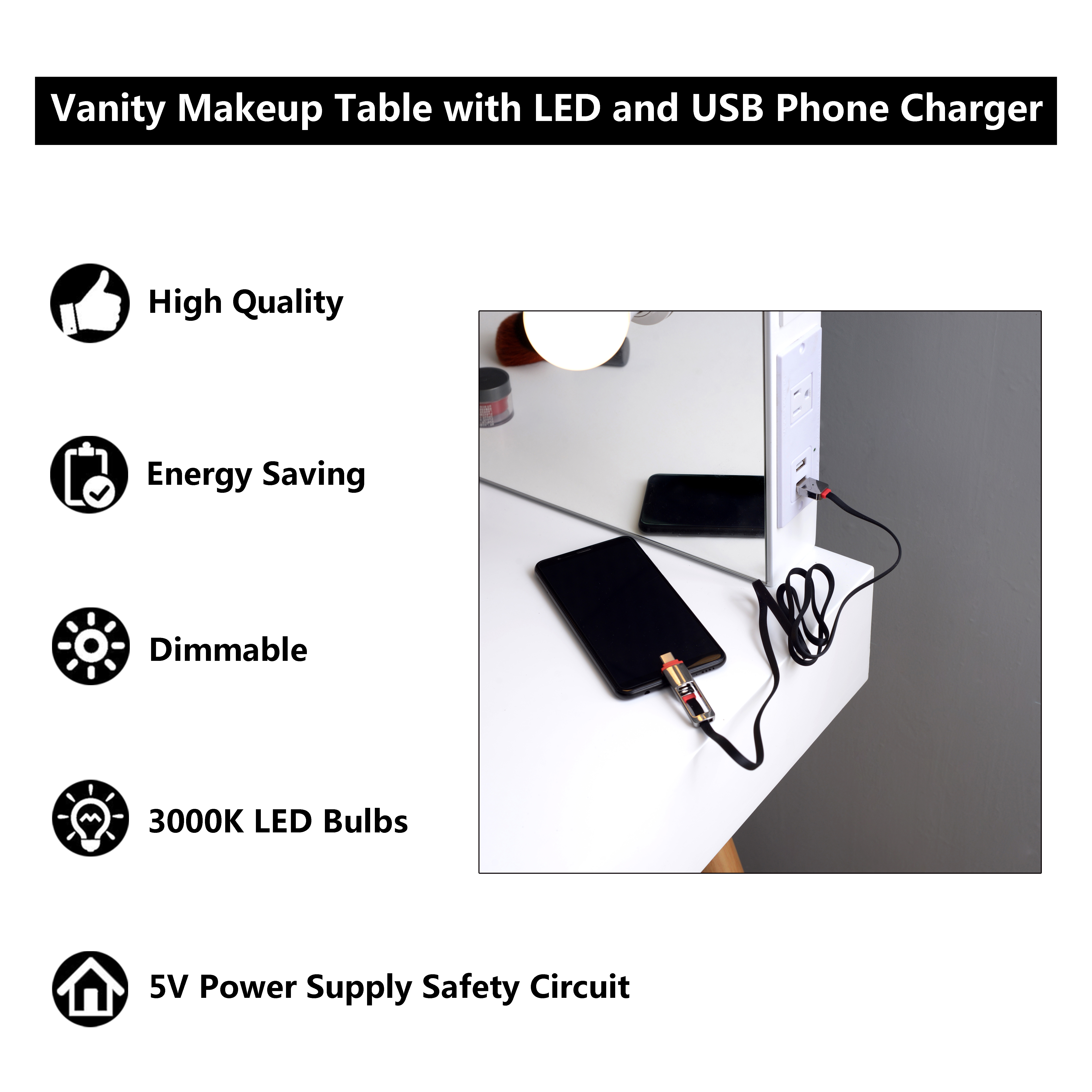 Грузить от таблиц шлихты макияжа шарика СИД США warehouse-3mm Mirro 3000k с портом USB