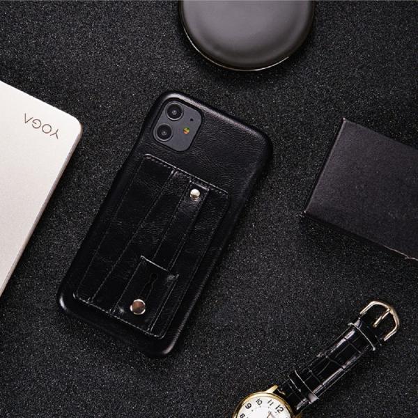 PU Leather Finger Grip Phone Case Four Colors Shock Absorption With Card Pocket
