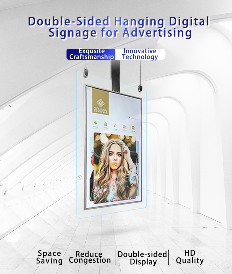 55 Inch Ultra-Thin Double-Sided Transparent Digital Poster 4K Roof-Hanging Android/Windows OS Compatible Elevator Wayfinding