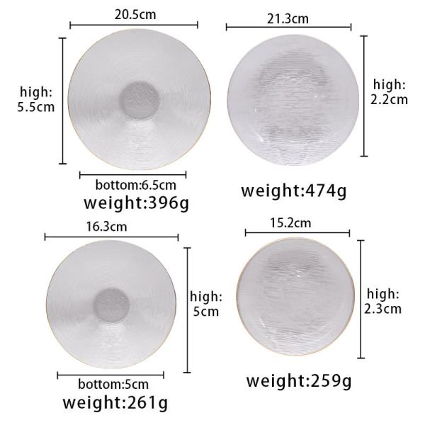 4mm Thick Texture Transparent Glass Plate Cutlery Set