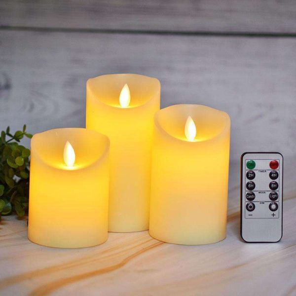 Ivory White Battery Operated Safe Eco-friendly 3d Flame Flickering Cylindrical Pillar LED Light Candles for Home Decor Diwali