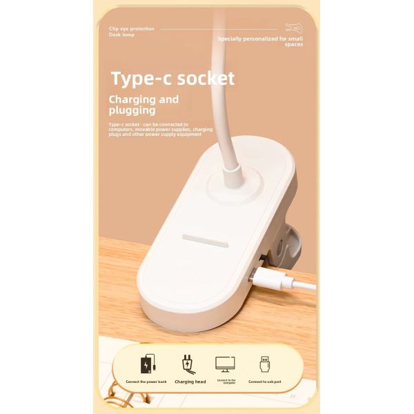 Modern LED Reading Desk Lamp with Three-Color Temperature Adjustment Square Plastic Shade Charging Function