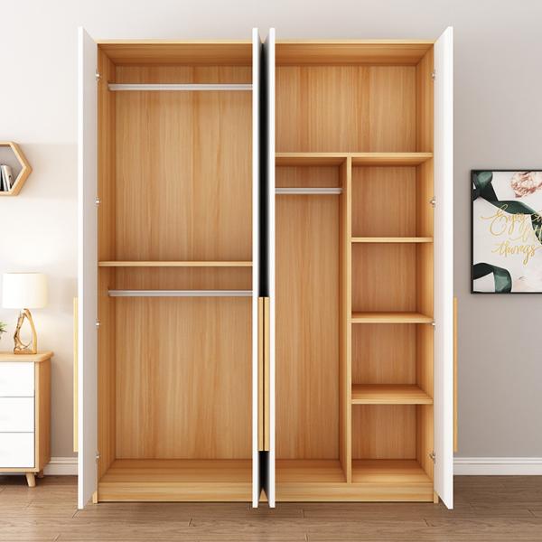 Metal And MDF Solid Wood Wardrobe Closet Wooden Almirah For Bedroom