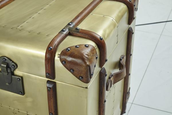 Office Lifted Cover Brass Leather Storage Trunk Full Genuine Leather Handle
