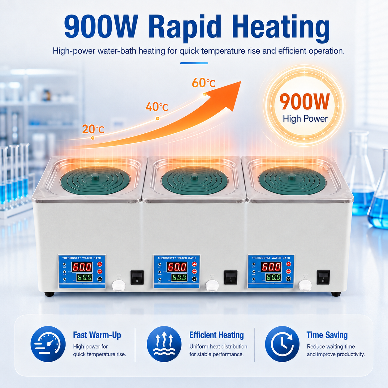 Cenlee HH-S3 Digital Triple Chamber Water Bath 220V 900W for Chemical Research, Sample Preparation and Quality Control Testing