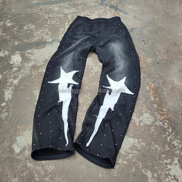 Custom Acid Wash 2 Piece Jogger Tracksuit Jogging Suits For Men DTG Printing Stacked Design