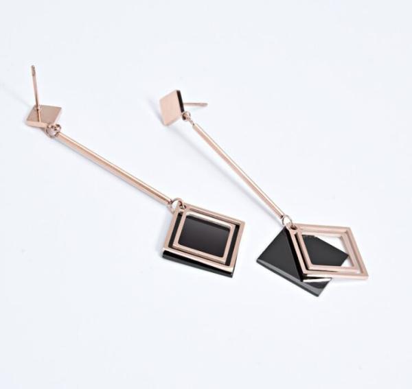 Square Drop Earrings Fashion Jewelry for Women, Black Pendant Stainless Steel Earring Jewelry