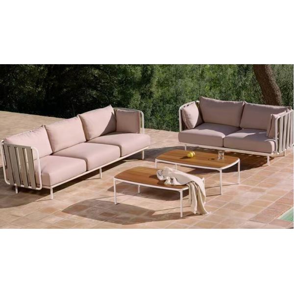 Luxury Garden Furniture Sofa Set Teak Top Fabric Patio Furniture Sofa Set