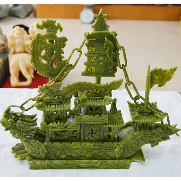 Beautifully Carved Jade Boat for Home Decoration and Business Gift