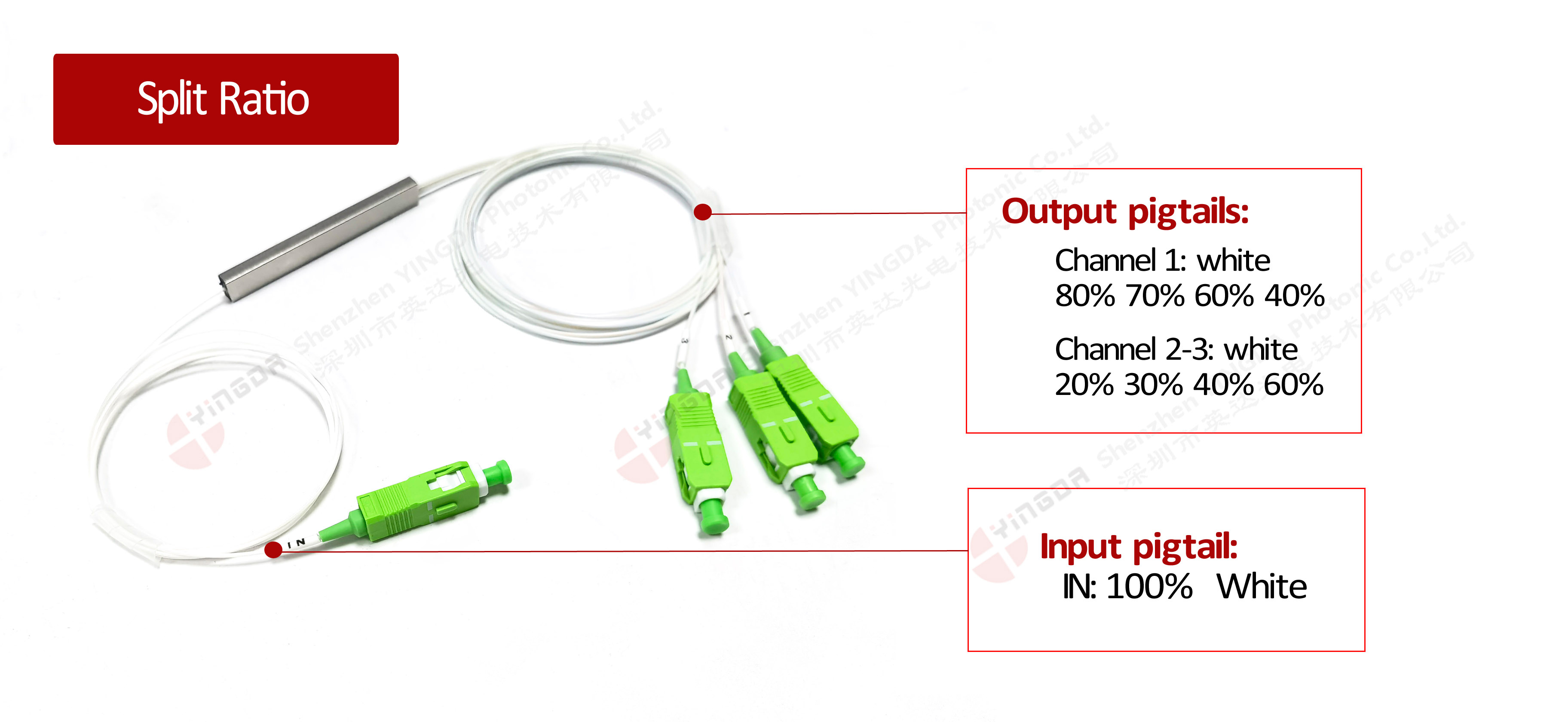 Splitter однорежимный G657A PLC волокна 1x3 соединитель 1260 до 1650 Nm SC APC оптически