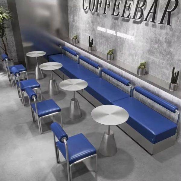 Hot Sale Industrial Style Stainless Steel Booth Sofa Set Cafe Restaurant Table and Chair Set