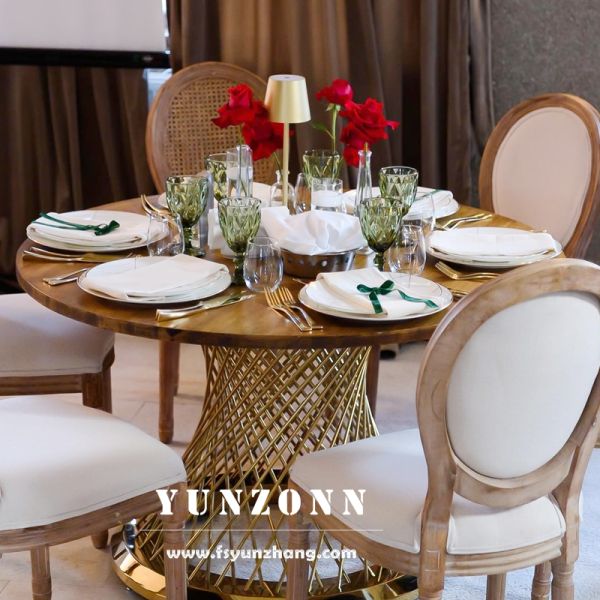 Luxury Furniture Event Party Glod Stainless Steel Glass Fishnet Round Banquet Hall Tables for Wedding