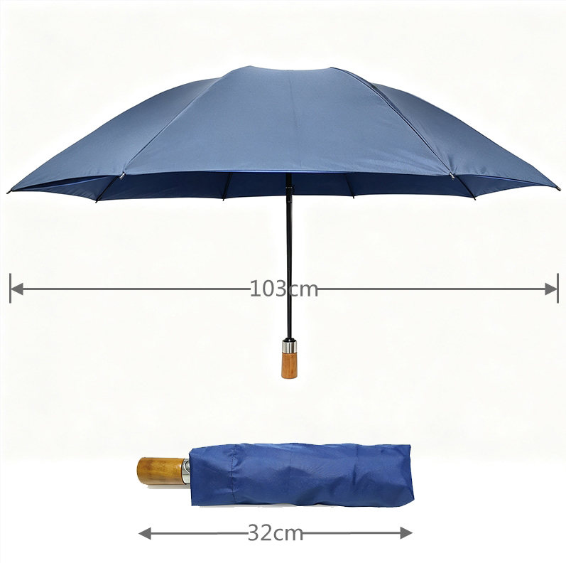 Semi-Automatic Folding Umbrella with Full Fiberglass Frame, 80 km/h Windproof and Double Layer Canopy