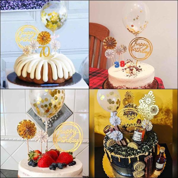 Cake Topper Decoration Set Acrylic Glitter Happy Birthday Cake Topper Confetti Balloon Paper Fans Stars Firework