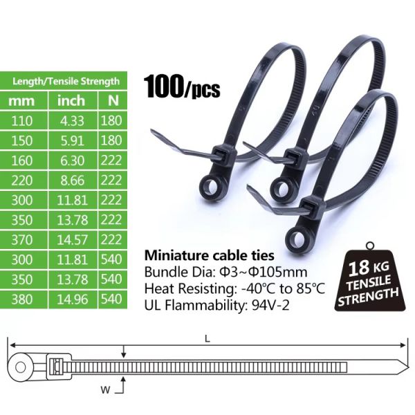 High Quality 380MM Mountable Head Cable Ties Nylon Cable Zip Ties Plastic Wire Cable Tie Wrap
