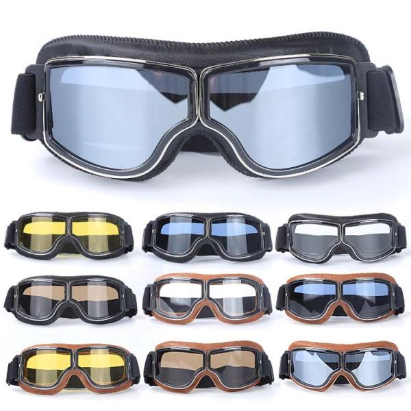 Silicone Strap Customizable Vintage Leather Motorcycle Riding Goggles for Helmet