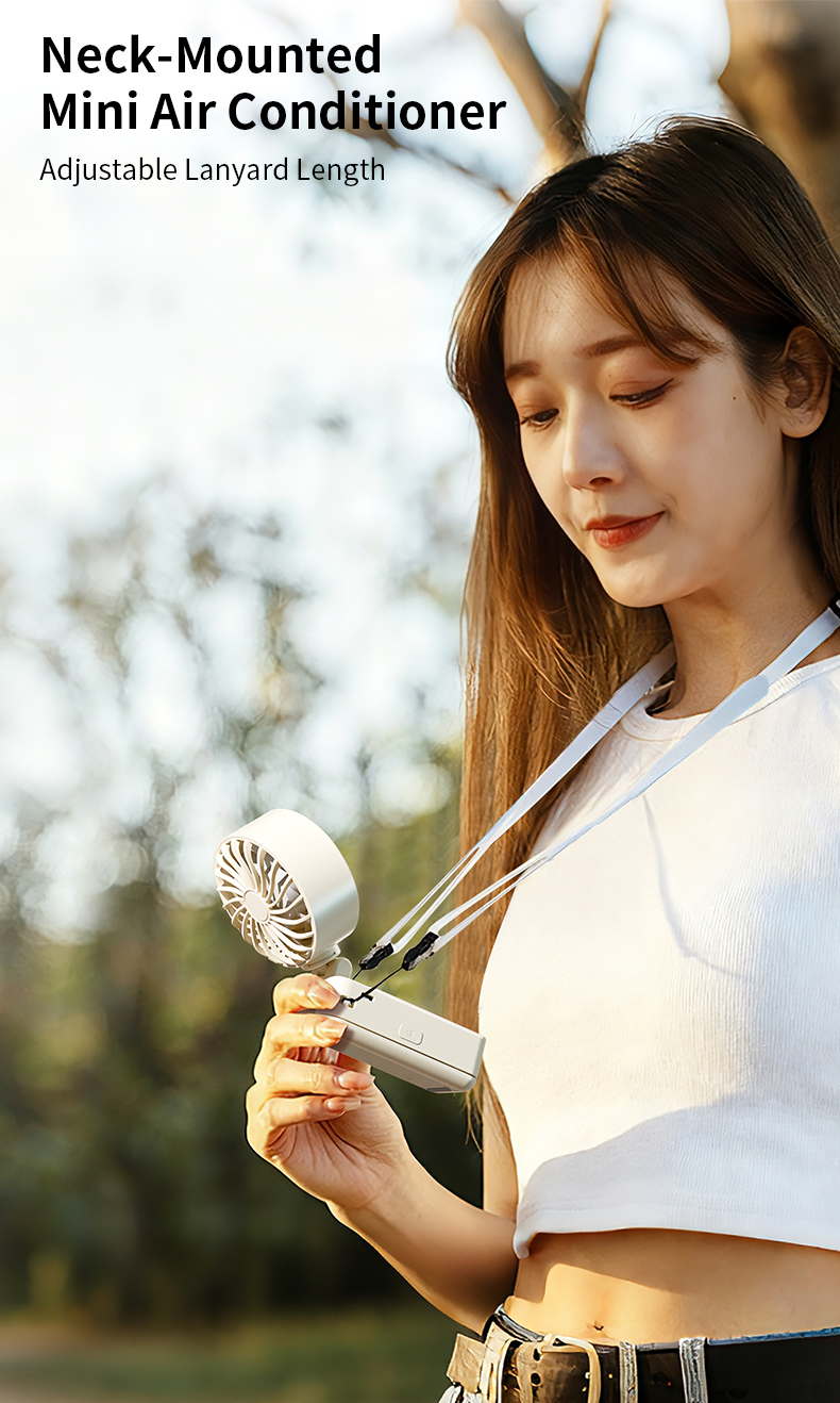 Wholesale Factory Direct Portable Fan Flexible Adjustable Angle Rechargeable Clip-on for Umbrella & Wearable Neck Design